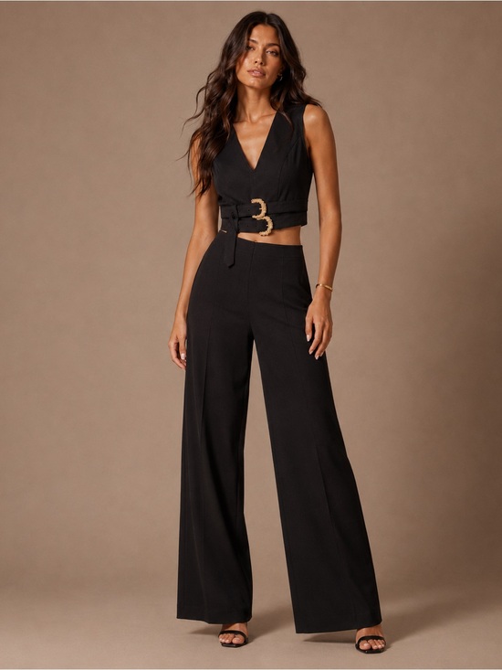 Commense Pants - NWT Commense Black High-Waist Wide-Leg Pant Set with Buckle Detail
